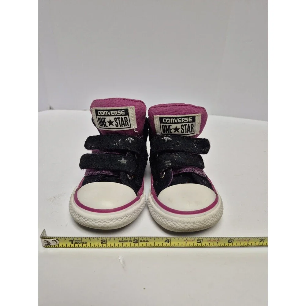 Converse Toddler Girls High Top Black/Magenta Stars Size 5